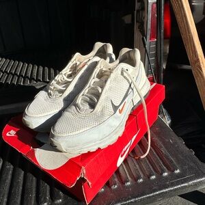 Nike Men's White and Cream Sneakers with Orange Accents